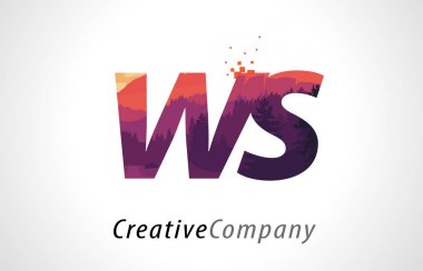 Ws W S harfi Logo tasarımı ile mor orman doku düz vektör