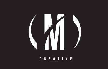 M Beyaz harf Logo tasarımı siyah arka plan ile.