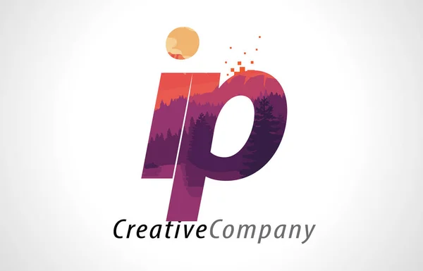IP I P list Logo Design z fioletowy Las tekstura wektor płaskie — Wektor stockowy