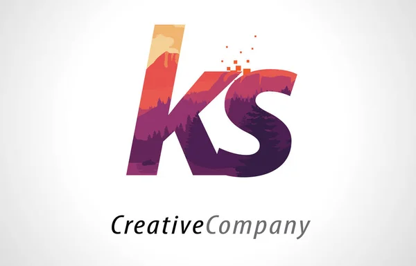 KS K S list Logo Design z fioletowy Las tekstura wektor płaskie — Wektor stockowy