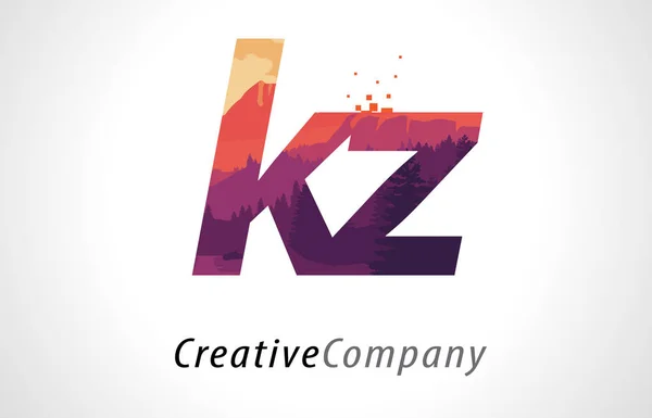 KZ K Z Letter Logo Design with Purple Forest Texture Flat Vector — Stock Vector