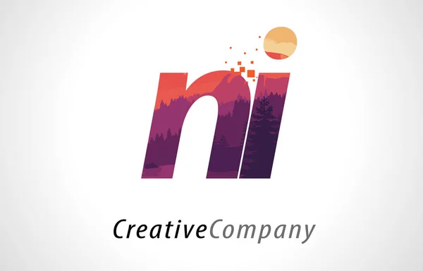 Ni N ja list Logo Design z fioletowy Las tekstura wektor płaskie — Wektor stockowy