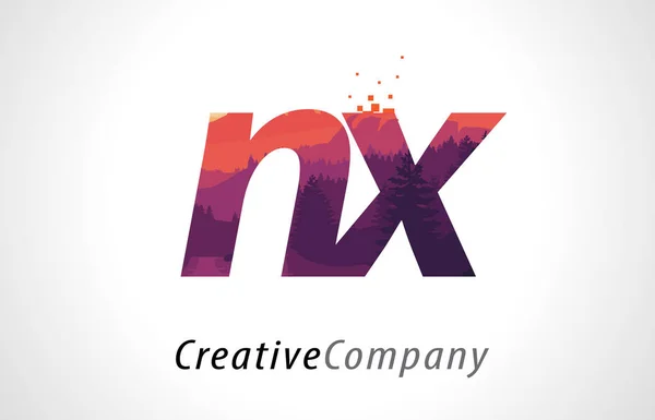 Diseño del logotipo de la letra NX N X con vector plano de textura de bosque púrpura — Archivo Imágenes Vectoriales