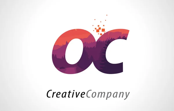 Oc O C brev Logotypdesign med lila skog textur platt vektor — Stock vektor