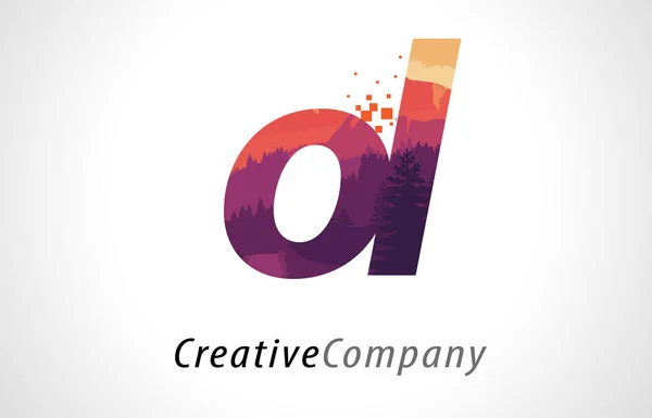 Logo lettera OL O L Design con texture foresta viola vettore piatto — Vettoriale Stock