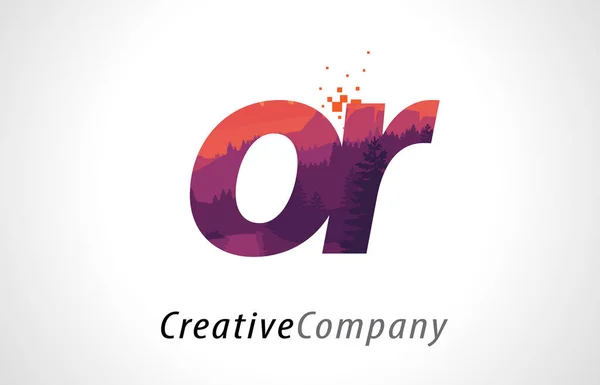 OR O R Lettera Logo Design con texture forestale viola Vettore piatto — Vettoriale Stock