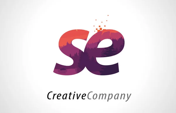 Projektowanie Logo SE S E list z fioletowy Las tekstura wektor płaskie — Wektor stockowy