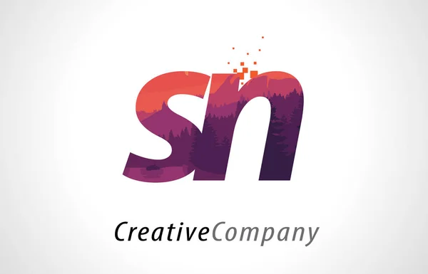 SN S N Letter Logo Design with Purple Forest Texture Flat Vector — Stock Vector