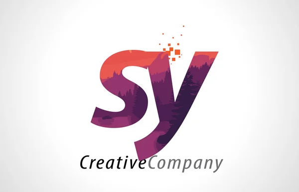 SY S Y Letter Logo Design with Purple Forest Texture Flat Vector — Stock Vector