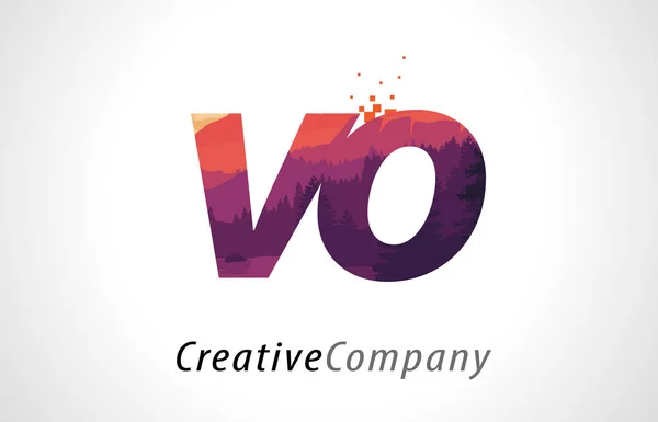 VO V O Carta Logo Design com Floresta Roxa Textura Flat Vector — Vetor de Stock