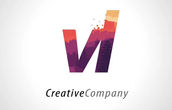 VL V L brev Logotypdesign med lila skog textur platt vektor — Stock vektor