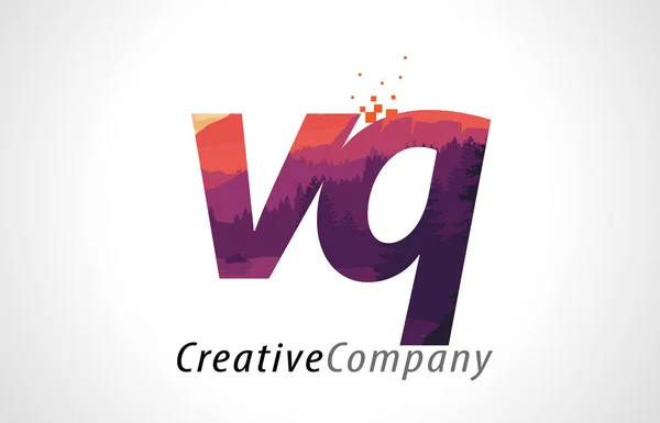 VQ V Q Carta Logo Design com Floresta Roxa Textura Flat Vector — Vetor de Stock