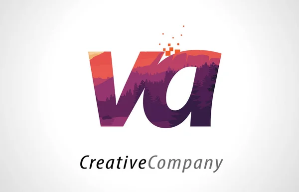 VA V A Letter Logo Design with Purple Forest Texture Flat Vector — Stock Vector