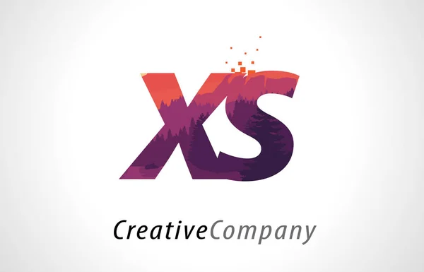 XS X S επιστολή Σχεδιασμός λογότυπου με μωβ δάσος υφή επίπεδη διάνυσμα — Διανυσματικό Αρχείο