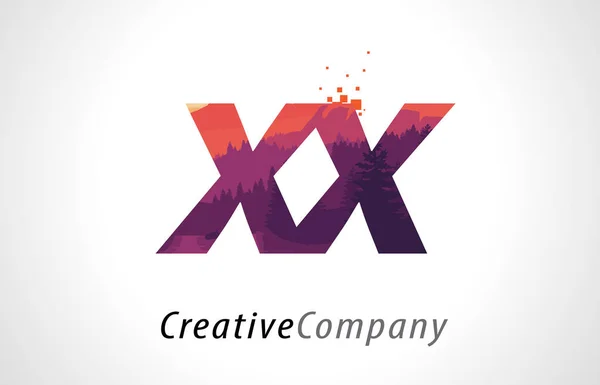 XX X X X Carta Logo Design com Floresta Roxa Textura Flat Vector — Vetor de Stock