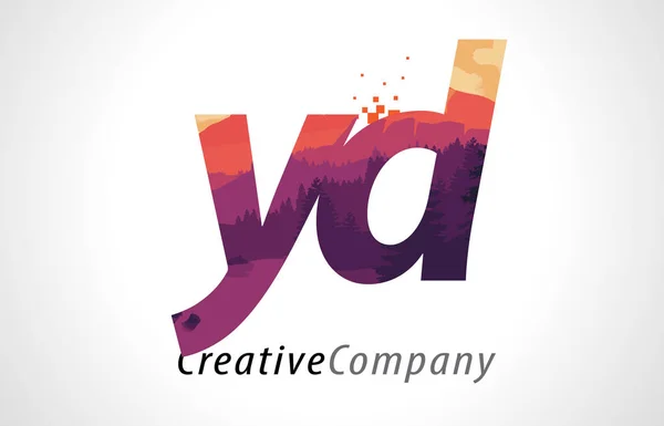 YD Y D brev Logotypdesign med lila skog textur platt vektor — Stock vektor