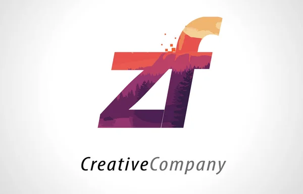 Projeto do logotipo da letra de ZF Z F com vetor liso da textura da floresta roxa — Vetor de Stock
