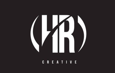 İK H R Beyaz harf Logo tasarımı siyah arka plan ile.
