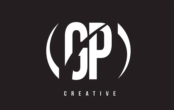 GP G P White Letter Logo Design con sfondo nero . — Vettoriale Stock