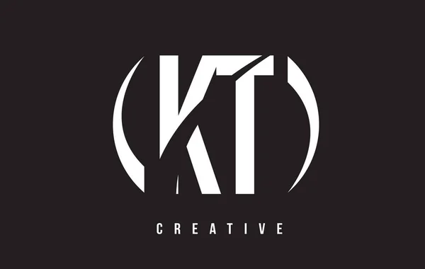 KT K T White Letter Logo Design com fundo preto . — Vetor de Stock