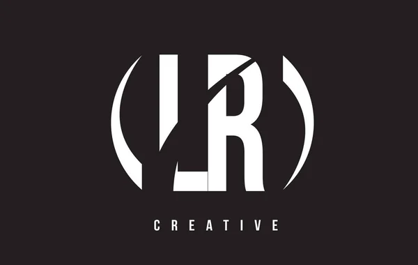 LR L R White Letter Logo Design com fundo preto . — Vetor de Stock