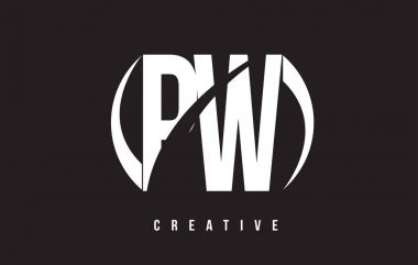 PW P W Beyaz harf Logo tasarımı siyah arka plan ile.