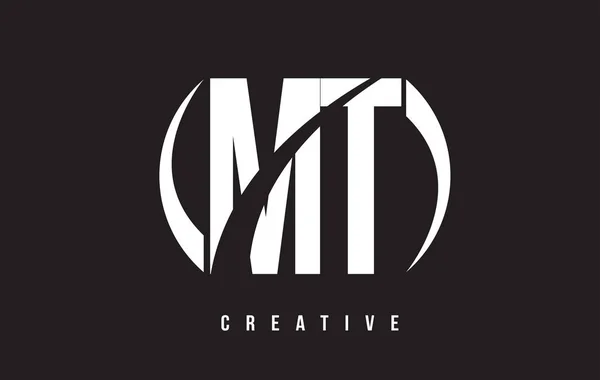 MT M T White Letter Logo Design com fundo preto . — Vetor de Stock