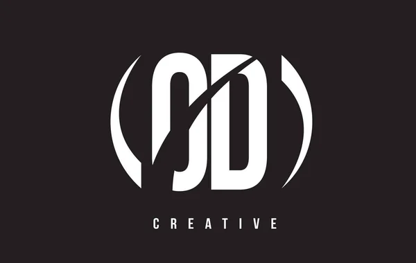 OD O D White Letter Logo Design com fundo preto . — Vetor de Stock