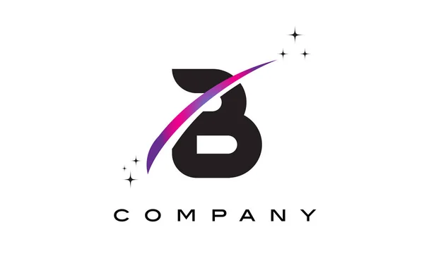 B Negro Letra Logo Diseño con púrpura Magenta Swoosh — Vector de stock