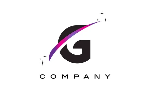 G Negro Carta Logo Diseño con púrpura Magenta Swoosh — Vector de stock