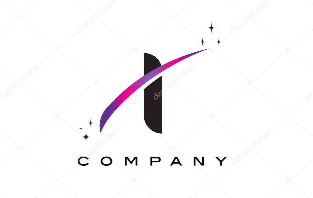 I Black Letter Logo Design with Purple Magenta Swoosh and Stars.