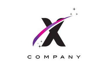 X siyah harf Logo tasarımı ile mor Eflatun Swoosh