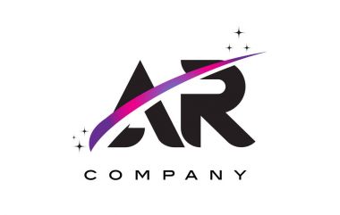 Ar A R siyah harf Logo tasarımı ile mor Eflatun Swoosh