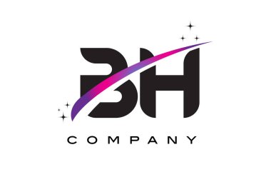 BH B H siyah harf Logo tasarımı ile mor Eflatun Swoosh