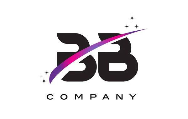 Diseño del logotipo de la letra negra BB B B con púrpura Magenta Swoosh — Vector de stock