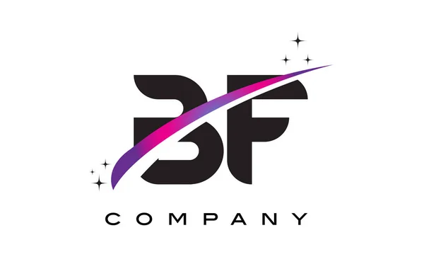 BF B F Negro Letra Logo Diseño con púrpura Magenta Swoosh — Vector de stock