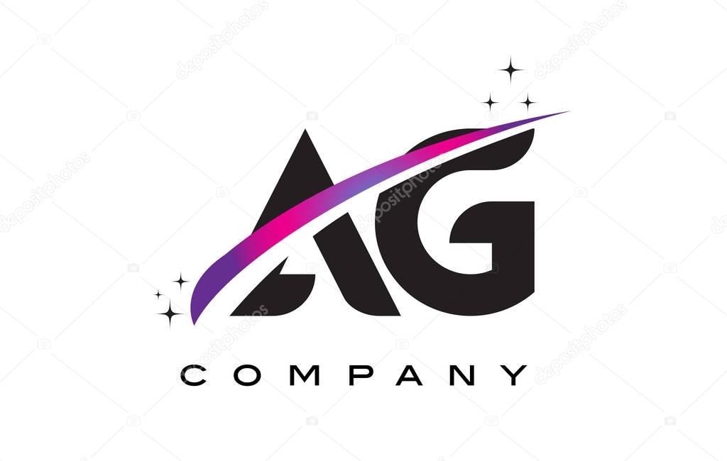 AG A G Black Letter Logo Design with Purple Magenta Swoosh and Stars.