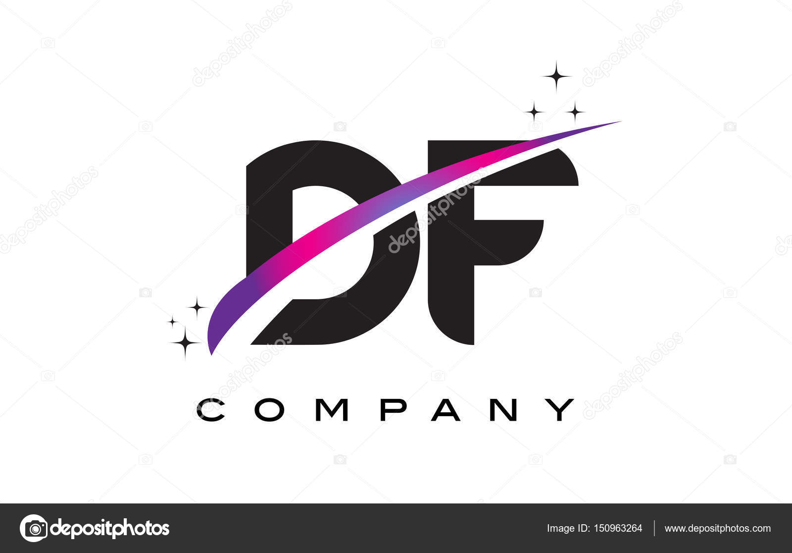 DF D F Black Letter Logo Design with Purple Magenta Swoosh Stock Vector ...