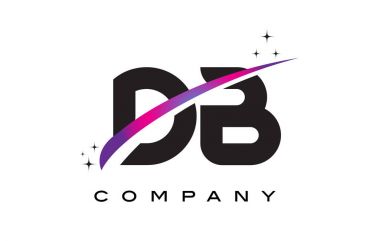 DB D B siyah harf Logo tasarımı ile mor Eflatun Swoosh