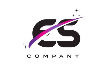 Es E S siyah harf Logo tasarımı ile mor Eflatun Swoosh