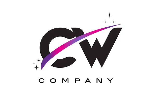 CW C W siyah harf Logo tasarımı ile mor Eflatun Swoosh — Stok Vektör