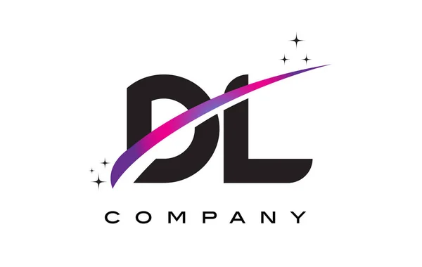 DL D L siyah harf Logo tasarımı ile mor Eflatun Swoosh — Stok Vektör