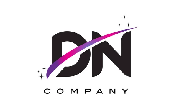 DN D N siyah harf Logo tasarımı ile mor Eflatun Swoosh — Stok Vektör