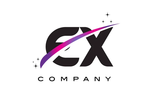 EX E X Negro Letra Logo Diseño con púrpura Magenta Swoosh — Archivo Imágenes Vectoriales