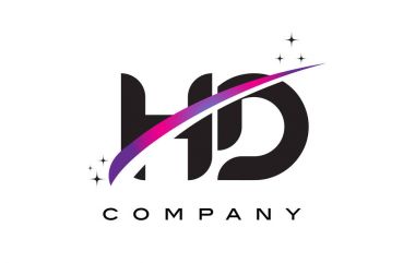 HD H D siyah harf Logo tasarımı ile mor Eflatun Swoosh
