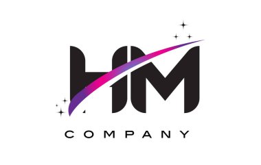 HM H M siyah harf Logo tasarımı ile mor Eflatun Swoosh
