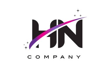 HN H N siyah harf Logo tasarımı ile mor Eflatun Swoosh