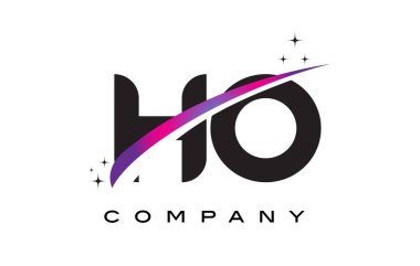 Ho H O siyah harf Logo tasarımı ile mor Eflatun Swoosh