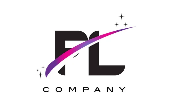 FL F L Black Letter Logo Design with Purple Magenta Swoosh — Stock Vector