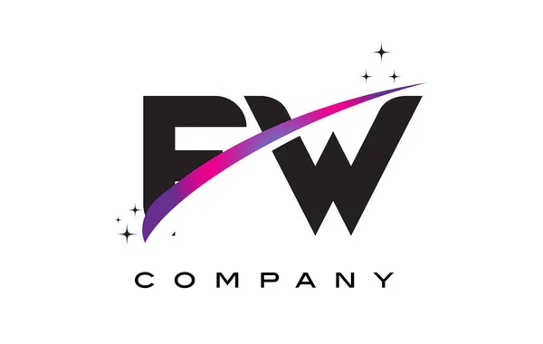 Diseño de logotipo de letra negra FW F W con púrpura Magenta Swoosh — Vector de stock